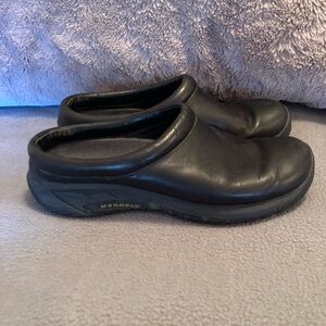 Merrell Womens Encore Black Leather Clogs Size 7 Shoes Slip On Comfort